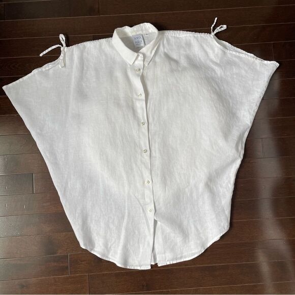 Sara Roka White Linen Button Down Blouse Sz Medium - Picture 8 of 15